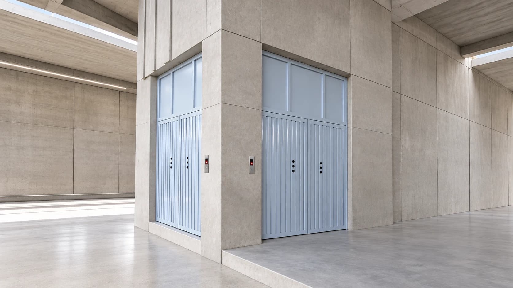 Completed twin 5-ton industrial cargo lift entrances